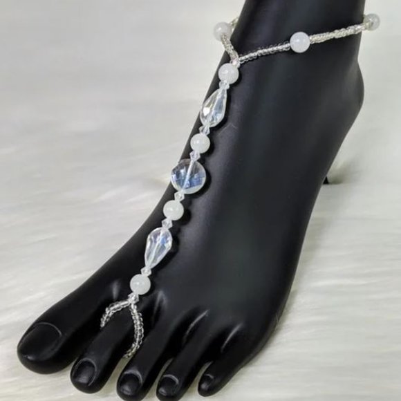 Set of Two Clear Beaded Stretch Barefoot Sandals - Picture 1 of 2